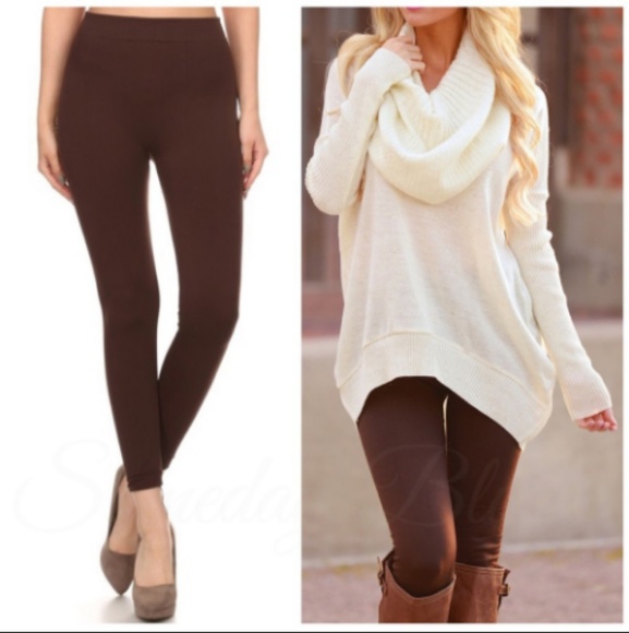 Pants - BROWN HIGH RISE FLEECE LEGGINGS